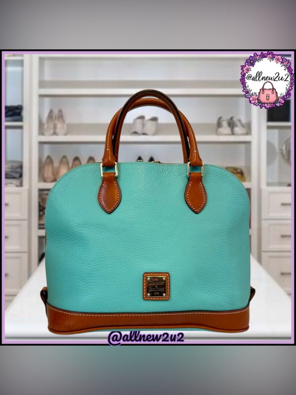 Dooney & Bourke Zip Top Satchel Pebble Leather Spearmint Bag